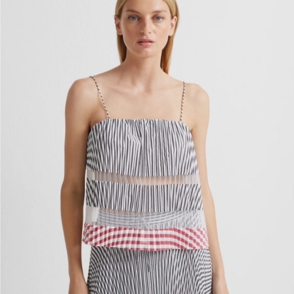 Club Monaco Sheer Stripe Accordion Tank Top Size Large NWT
